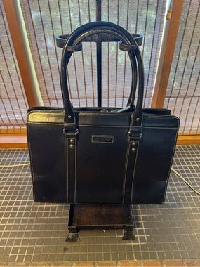 Black Leather Brief Tote Bag